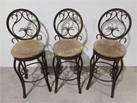 (3) Bar Height Swiveling Metal Backed Chairs
