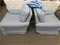 Pair of blue upholstered chairs - some dirt