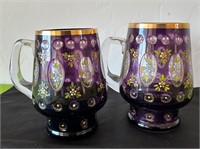 Lausitzer Amethyst Cut to Clear Hand Painted Mug