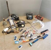 Group including shop items, jacks, winch, charger,