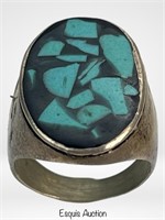 Men's Sterling Silver Turquoise Inlay Signet Ring
