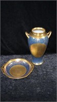 Pickard Peacock Blue China Vase & Dish