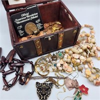 Chest of Pennies, Tokens, & Costume Jewelry