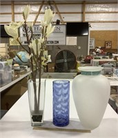 3-glass vases w/ artificial plant decor 26in
