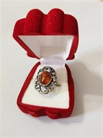 Silver Amber Ring - Size 5.5
