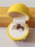 Silver Amber Owl Ring - Size 7.5