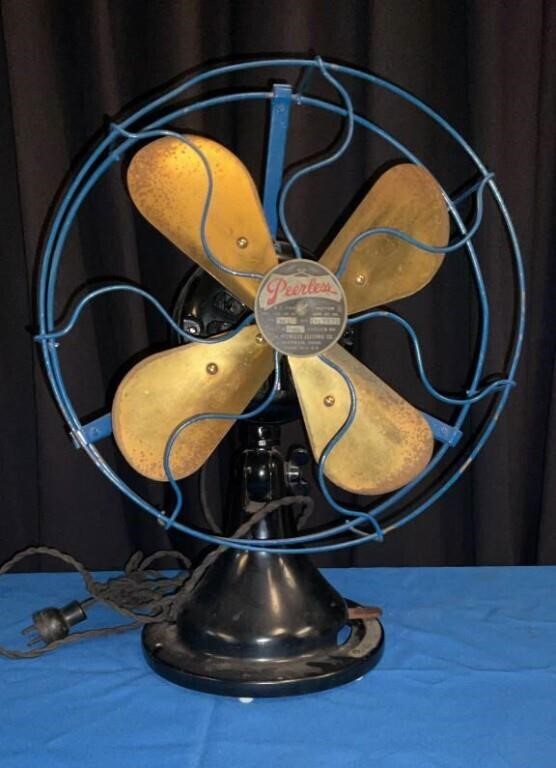 Antique Brass Blade Table Fan, Peerless