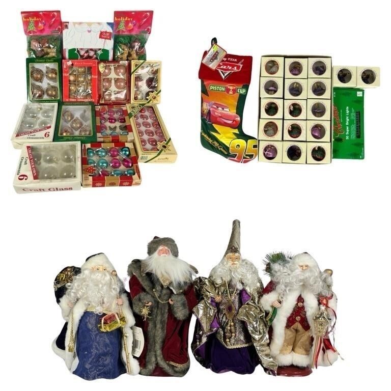 Group of Vintage Christmas Ornaments & Santa Figur