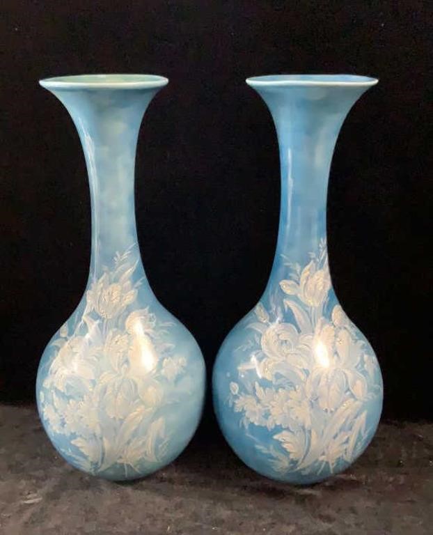Pair, Mid Century Had Painted Pottery Vases, 16" h