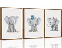 $95 Elephant Nursery Framed Canvas Wall Art 16x24”