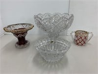 Group cut glass incl. EAPG punch bowl - some chips