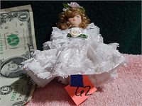 Vintage Doll in White Ruffle Dress 4"