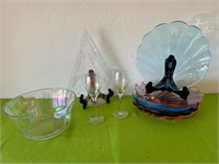 Iridescent Bowl, Glasses + Glass Shell Plates