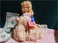 Vintage Doll in Pink Dress w/ Big Cheeks 4"