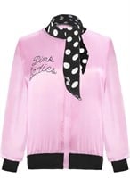 XL 50s Ladies Pink Satin Jacket with Neck Scarf,
