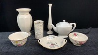 Lenox Porcelain Vases, Teapot, Dishes