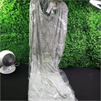 J Kara Plus Size V-Neck Beaded Gown Celadon silver