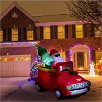 7FT Long Christmas Inflatable Santa Drives Red Tre
