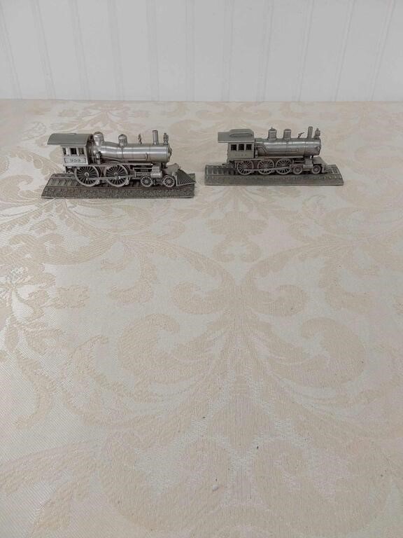 2 Danbury Mint Pewter Train Models