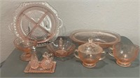 9 Pieces of Vintage Pink Depression Glass