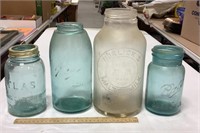 4 glass jars - Atlas, Ball, Horlick