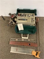 Tool box w/ tools, Stanley Mitre saw, antique