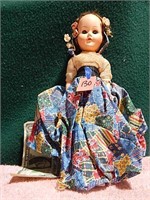 Vintage Doll in Blue, Red, Yellow Dress 11"