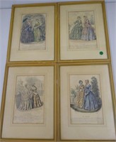 4 vintage / antique French lady fashion prints /
