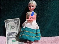 Vintage Doll in Green & White Dress 6"
