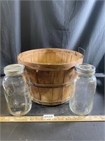 Bushel Basket & 2 Large Mason Jars
