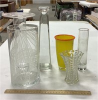 5 glass vases w/ 1 ceramic vase