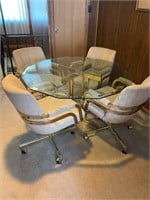 Glass Top Table & Rolling Chairs