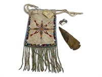 Vintage Native American hand beaded Medicine bag &