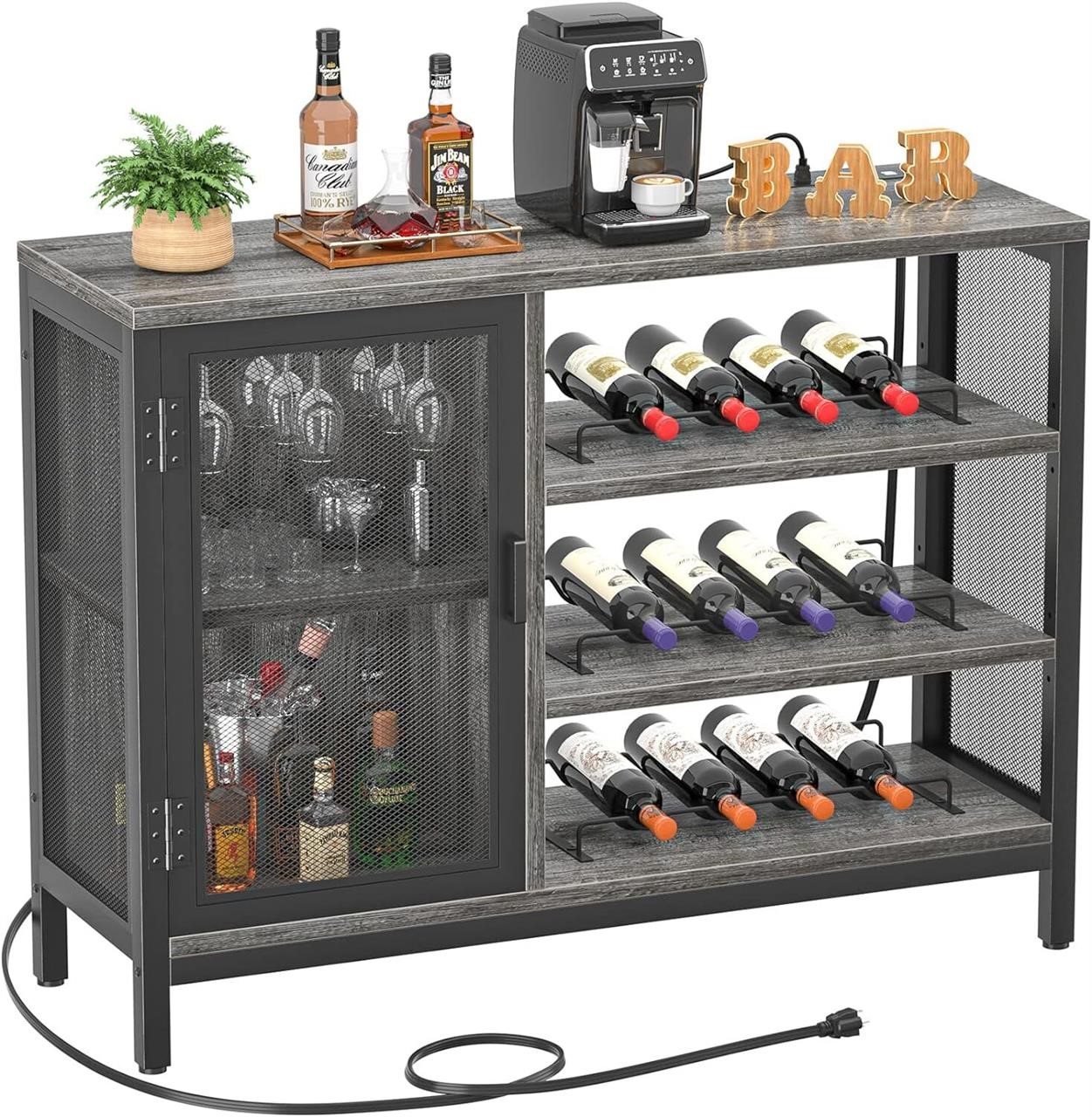 Read!! Wine Bar Cabinet  Industrial Black Oak