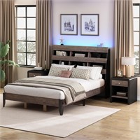 Queen 3pc Set  Bed Frame with Features  Walnut