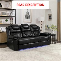 Leather Reclining Sofa Set  3 Seater  Black