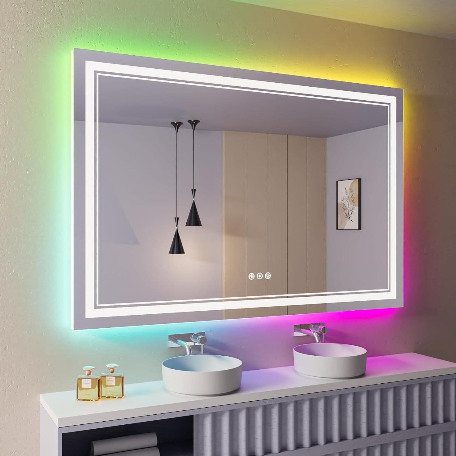 60x40 RGB LED Bathroom Mirror  Anti-Fog