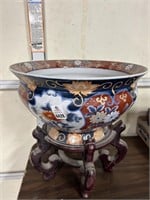 Large Oriental Accent Flower Pot On Stand