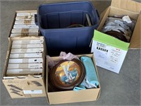 Tote & 4 boxes of collector plates