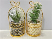 Two mini planter pots with faux succulents