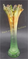 VTG Gold Iridescent Green Glass Swung Vase
