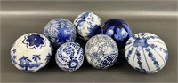 Seven Chinoiserie Ceramic Carpet Balls