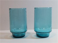 2pc Teal Glass Drinking Glasses