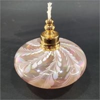 VTG Silvestri Pink Iridescent Blown Glass Oil Lamp