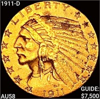 1911-D $5 Gold Half Eagle CHOICE AU