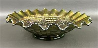 Northwood Grape & Cable Green Carnival Glass Bowl