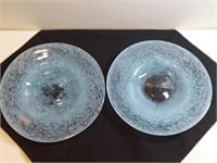 2pc Hand Blown Glass Plates Pale Blue Mackerel