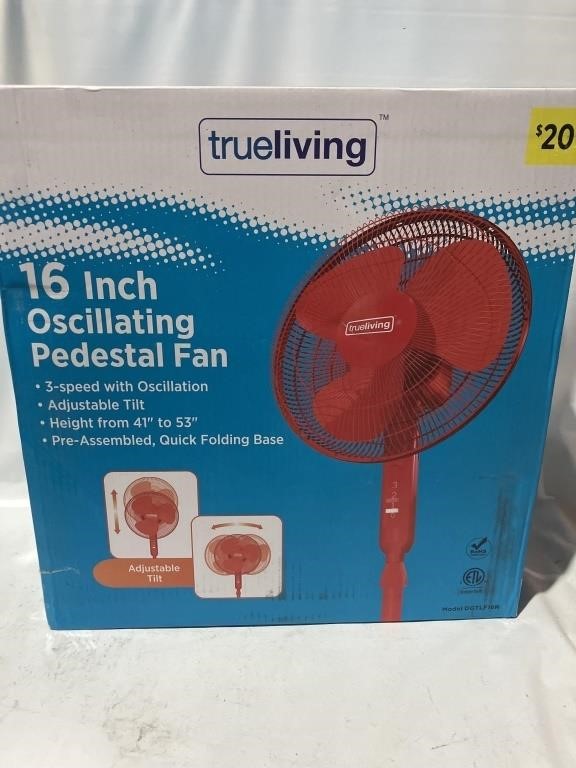 $20.00 Trueliving 16Incg Oscillating Pedestal Fan