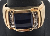 10k Gold, Sapphire & Diamond Men's Ring