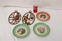 2 Syroco Wood Colonial Plaques & 3 Hyalyn Plates